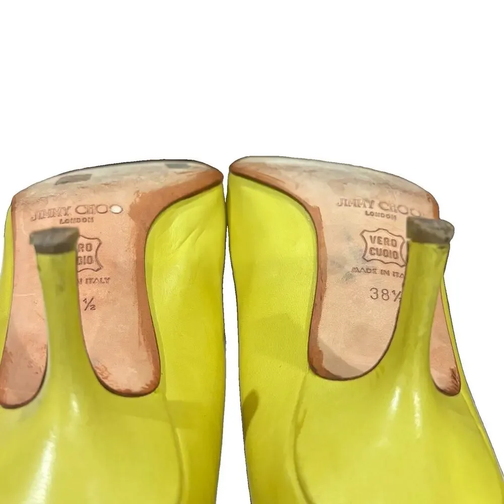 Vtg Jimmy Choo Lime Kid Leather Harness Detail Pointed Toe Kitten Heel 38.5 |8.5
